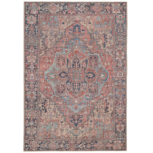 Flatwoven Washable Red Distressed Traditional Rug - Savanna