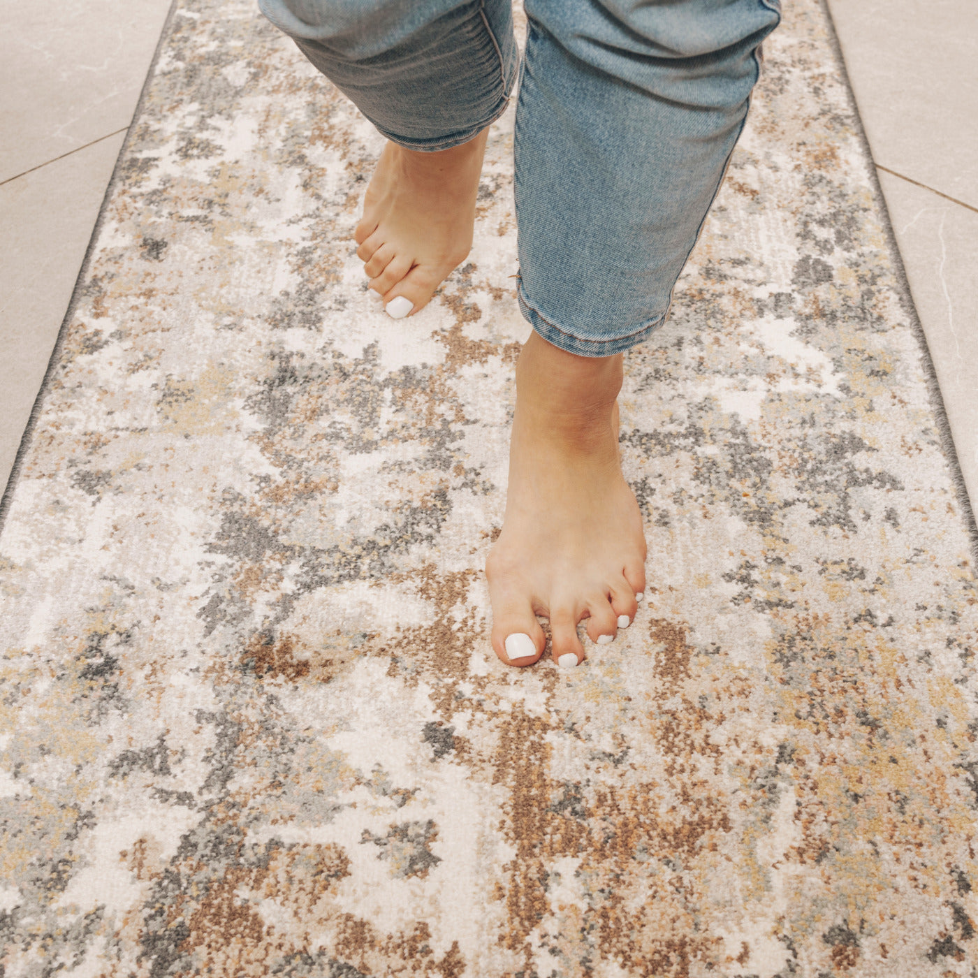 Soft Modern Blue Grey Painted Canvas Effect Rugs - Artist