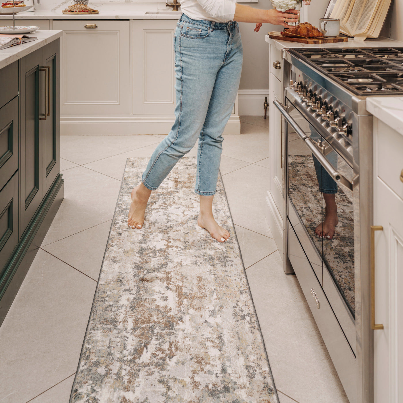 Soft Modern Blue Grey Painted Canvas Effect Rugs - Artist