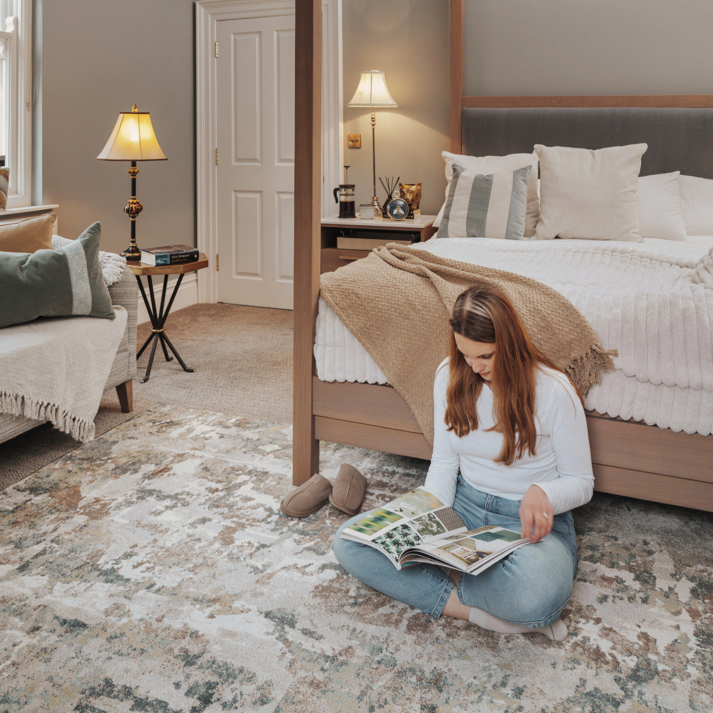 Soft Modern Blue Grey Painted Canvas Effect Rugs - Artist