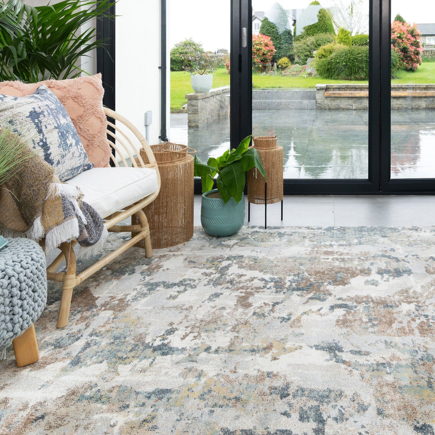 Soft Modern Blue Grey Painted Canvas Effect Rugs - Artist