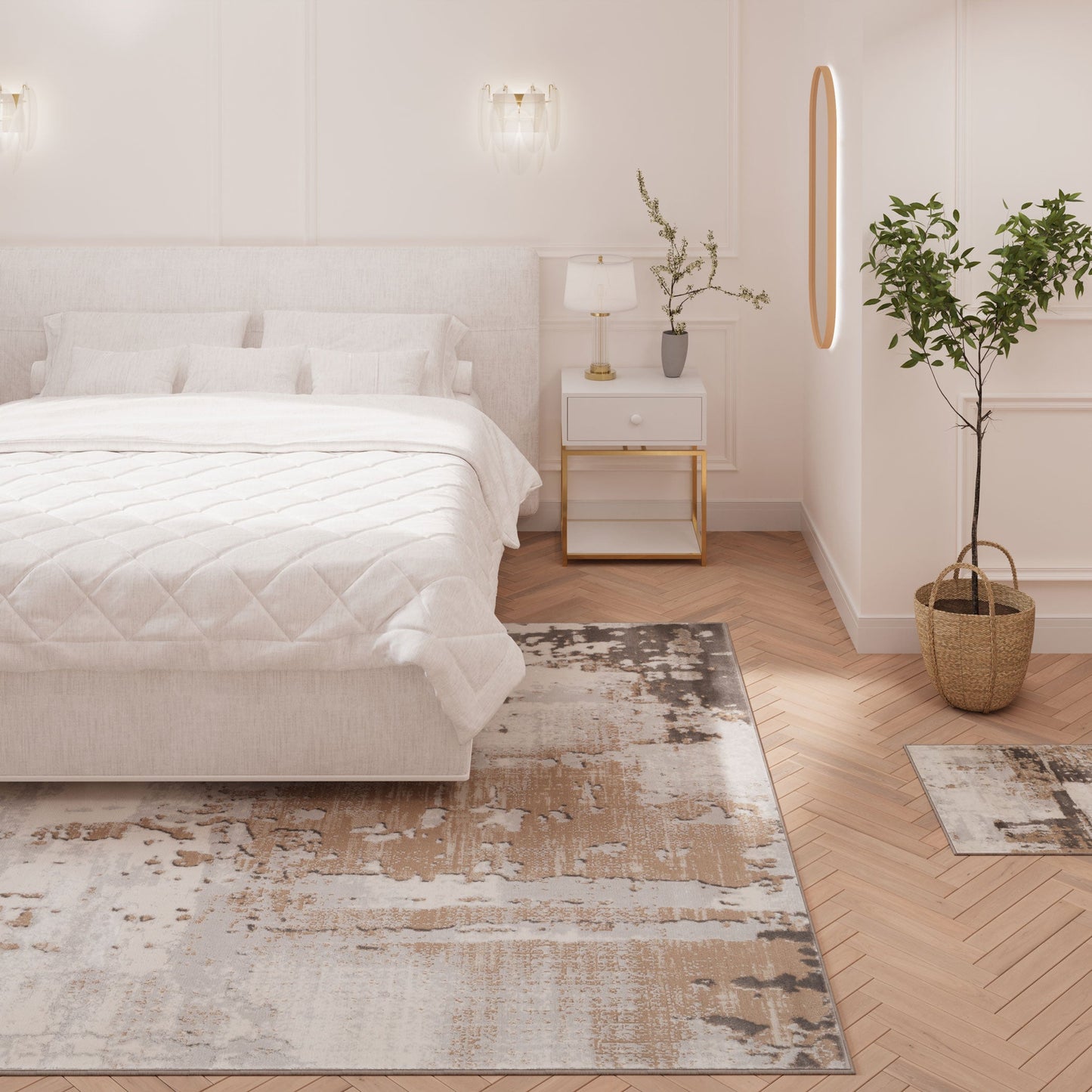 Distressed Abstract Beige Area Rug - Grace