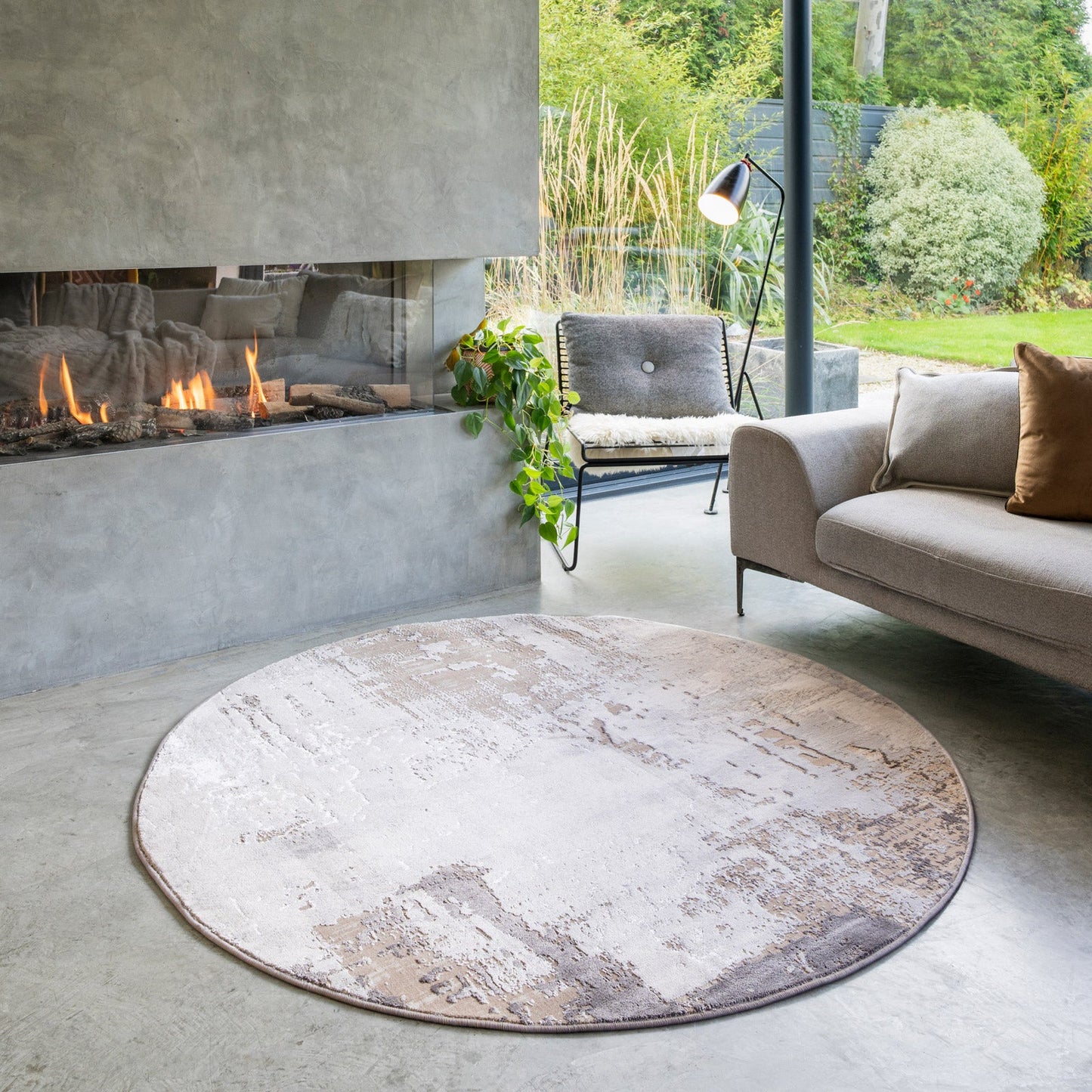 Distressed Abstract Beige Area Rug - Grace