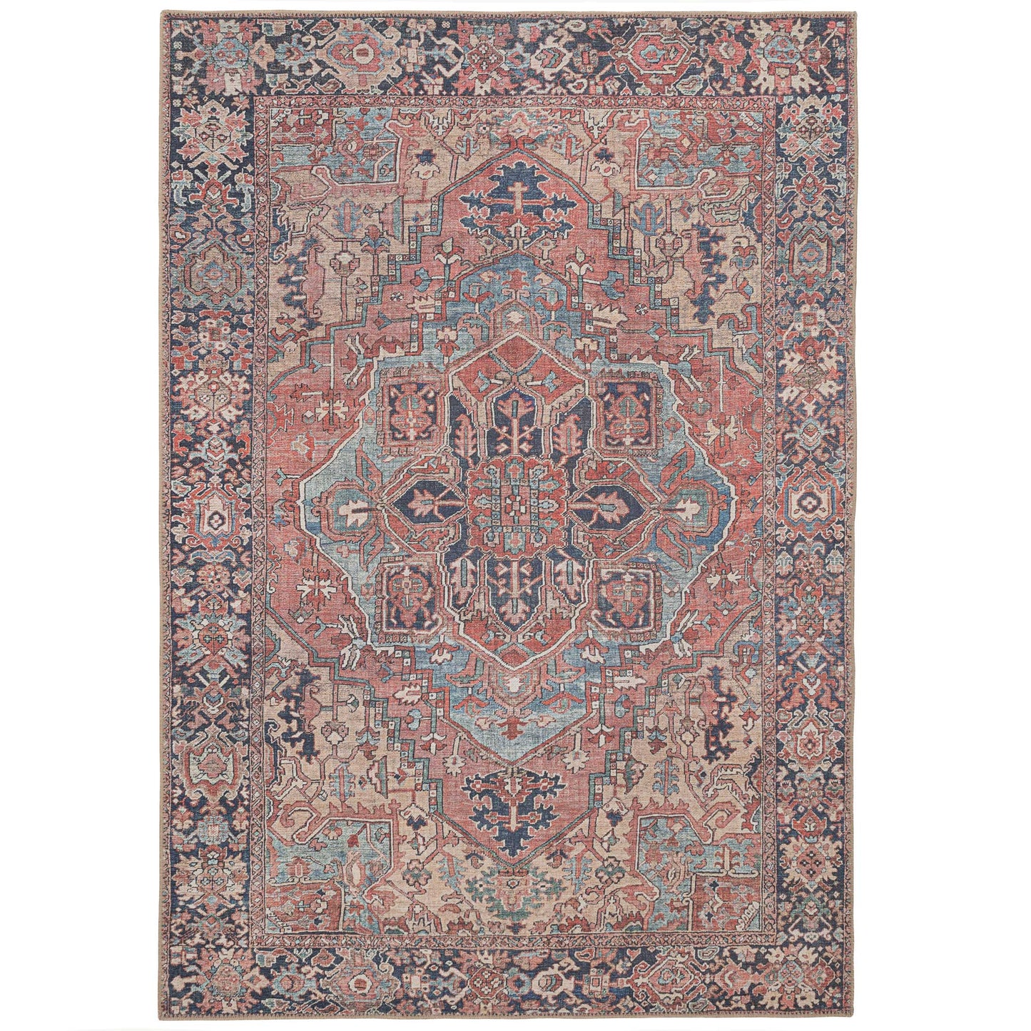 Flatwoven Washable Red Distressed Traditional Rug - Savanna