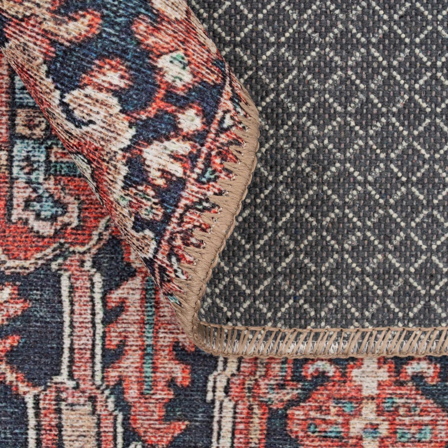 Flatwoven Washable Red Distressed Traditional Rug - Savanna