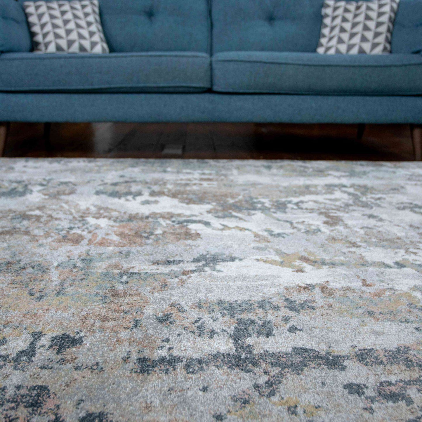 Soft Modern Blue Grey Painted Canvas Effect Rugs - Artist